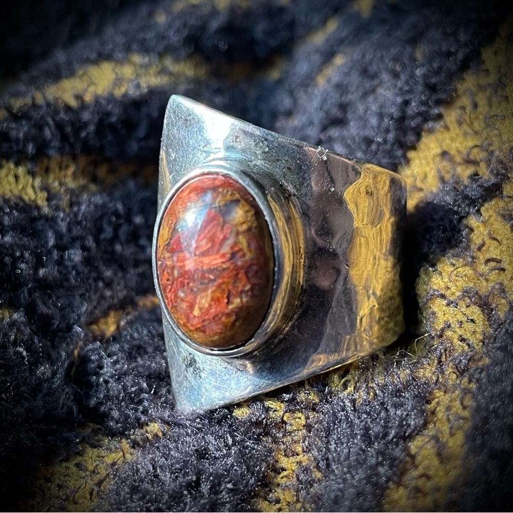 Vintage Sterling Silver Bronzite Hammered Wrap Ring size 8.5